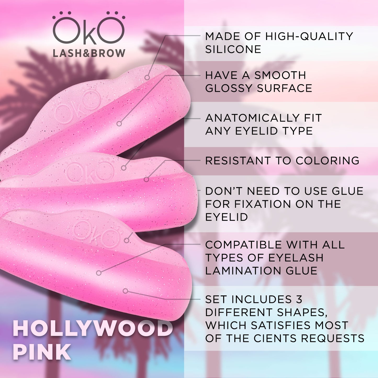 OKO Hollywood Pink Wimpernlifting Pads – Silikonpads Set (3 Paare)